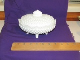 Vtg Fenton Hobnail Milk Glass Footed Oval Candy Dish