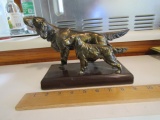 Bronzed Pointer Dog And Puppy On Wood Stand
