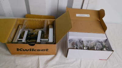 N I B Kwikset Polished Chrome Door Handles And N I B Set Of 2 Dead Bolts W/ Keys