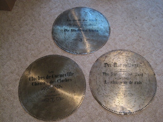 3 Antique Polyphon Music Discs #5710 Cloches de Corneville, La Garde du Rhin #5288