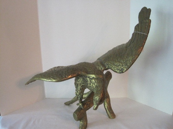 Figural Brass Eagle Perched w/ Wings Spread