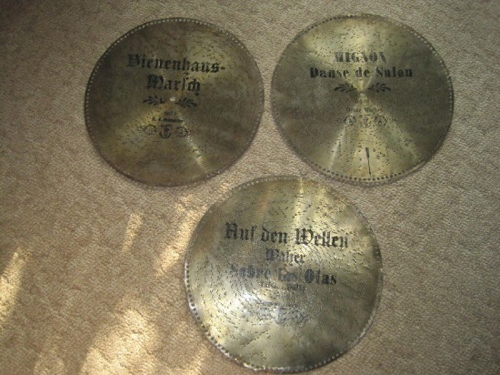 3 Antique Polyphon Music Discs Danse de Salon #50069, Bienenhaus #5074