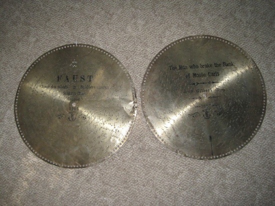 2 Antique Polyphon Music Discs Faust #5265 & The Man Who broke The Bank of Monte Carlo