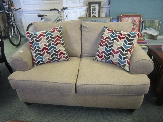 Beige Upholstered Loveseat w/ Cushions