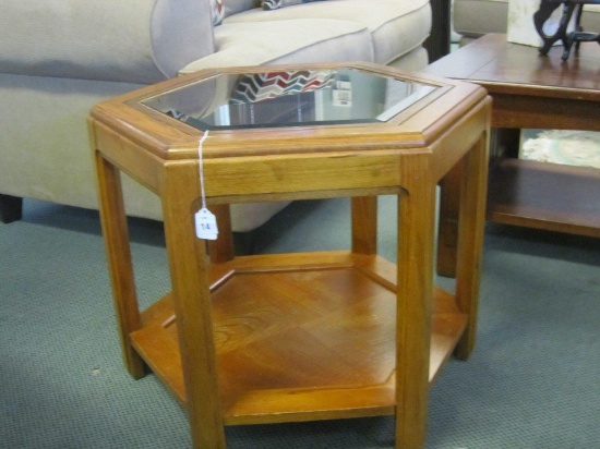 Hexagonal Glass Top Wooden Side/Coffee Table 2 Tier