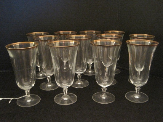 12 Mikasa Wheaton Pattern Footed Iced Tea Goblets w/ Gold Trim