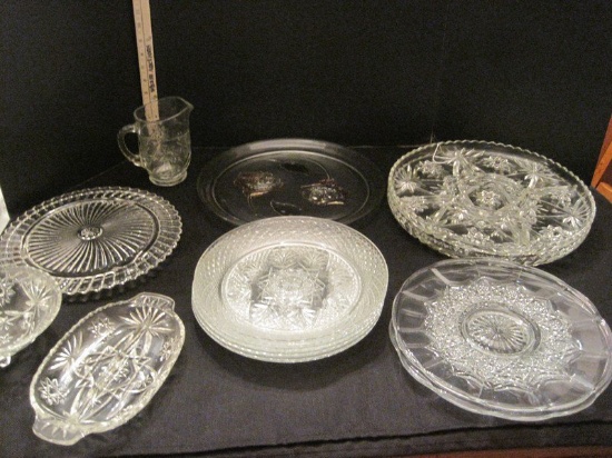 Lot - Pressed Glass Anchor Hocking Prescut Clear Pattern Bon-Bon Dish