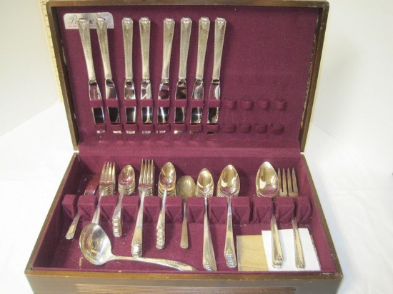 63 Pieces - Prestige Silverplate Bordeaux Pattern Flatware & Serving Pieces