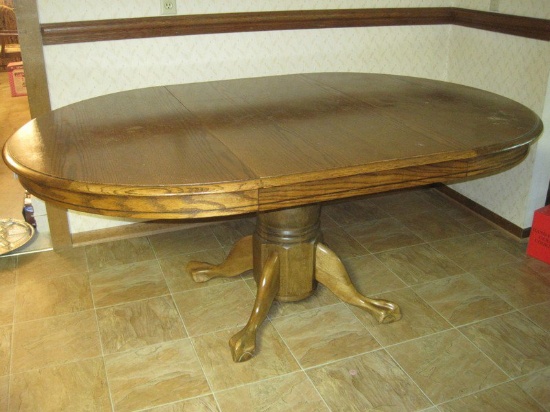 Oval Oak Pedestal Table w/ Leaf & Ball/Claw Feet