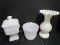 Lot - Hobnail Milk Glass FireKingware Vase, Cream Ceramic Vase w/ Ruffled Rim