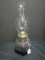 Glass Lamplight Forms Oil Lamp Vintage w/ Brass, Cut Rural Scene w/ Glass Funnel & Contents