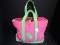 Ralph Lauren Pink/Green Canvas Beach Tote Bag