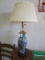 Blue/Floral Motif Lamp w/ Wood Base & Shade, Ceramic