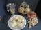 Lot - Table Décor, Glass Pedestal Bowl w/ Floral Motif Balls