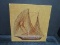 Mid-Century Modern Wire/Wood Ship Art on Burlap Fabric/Canvas