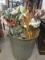 Metal Bucket w/ Faux Flowers, Vintage