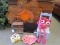 Child's Décor Lot - Chalk Board, Apple, Leggy Pink Owl Plush, Wooden Doll Chair