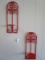 Pair - Red Metal Candle Holder Wall Sconces