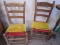 Pair - Vintage Wooden Child's Chairs w/ Plastic Yellow/Red Cane Seats