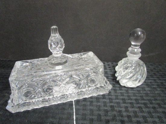 Lot - Crystal Hobnail Glass Butterfish & Twist Glass Crystal Perfume Bottle w/ Stopper