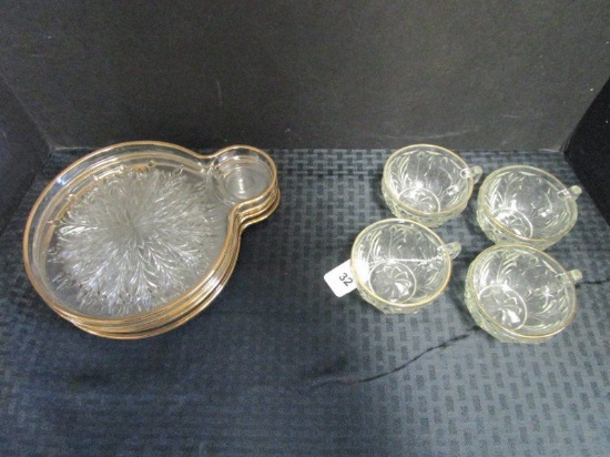 Vintage Dessert/Tea Set Cut Glass w/ Gilded Rim