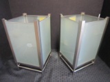 Pair - Frosted Glass Fairy Lamps, 4 Candle/Fairy Light Holders, Metal Frame