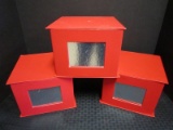 3 Paper Images Red Storage Boxes w/ Silver Sides