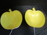 Pair - Yellow Glass Apple Shaped Candy Dishes