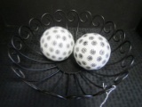 Ornate Curled Bowl Metal Wire Frame w/ Ceramic Black/White Balls