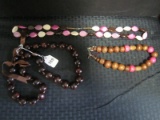 Pink/Purple/Brown Necklace Lot - Costume Jewelry Necklaces, 1 Wood