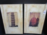 Pair - Italian Wall Art Pieces in Wood Frame/Matt