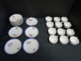 Teacups/Saucers Lot - Floral Motif Gilded Rim, 12 Saucers, 12 Cups