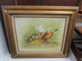 Hand Painted Pheasant on Canvas Art in Gilded Wood Frame