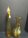 Lot - Amber Glass Pitcher & Amber Glass Vase w/ Stopper