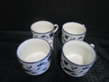 4 Totally Today Ceramic Teacups Blue Floral Motif