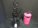 Lot - 1 Pink Butterfly Pattern Candle Holder, 1 Black Decorative Candle Holder