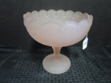 Pink Glass Pedestal Bowl w/ Teardrop Pattern