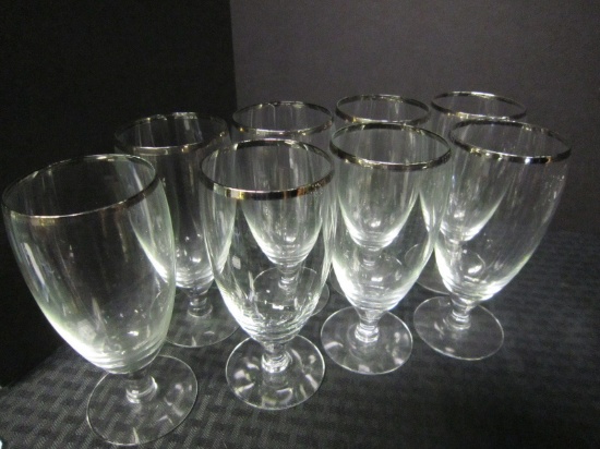 Lot - Silver Rimmed Glasses, 8 Pilsners 6 1/4" H, 8 Margarita Glasses 3 1/2"