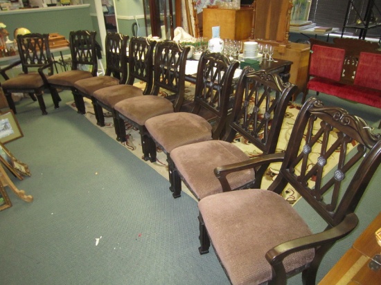 X8 Ashley Furniture Wood Dining Chairs, 2 Host, 6 Sides w/ Ornate Carved Floral/Lattice Motif