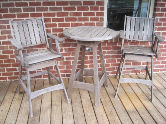 Jensen Jarrah Solid Wood Bistro Table w/2 Swivel Chairs, Slat Design