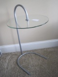 Modern Design Accent Table Silver Finish Metal Base w/Round Glass Top