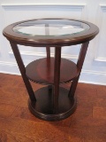 Bombay Co. Cherry Finish Modern Contemporary End Table w/ Inset Beveled Glass