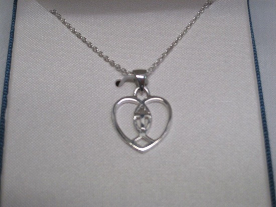 18" 925 Necklace w/ Heart/Cross Pendant