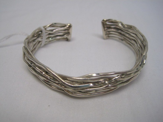 Stamped 925 Modern Wavy Design Cuff Bracelet