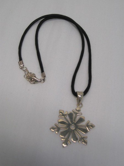 Snowflake Pendant Stamped 5X925 Thailand on Cord Necklace