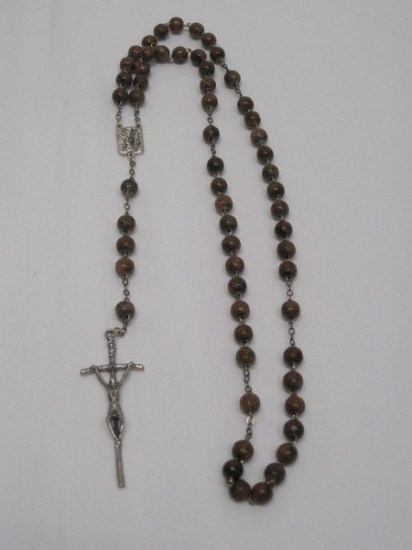 Wooden Beads Rosary w/ Silver Crucifix