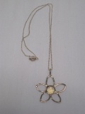 Stamped 925 Necklace w/ Bili 925 flower Pendant & Multifaceted Opalescent Center