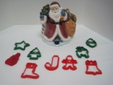 Home For The Holidays Santa Claus Ceramic Cookie Jar w/ Cookie Cutters