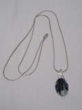 Necklace w/ Hand Blown Art Glass Pendant Stamped 925 Italy