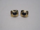 Pair - 925 Gold Overlay Pierced Earrings w/ Cobalt Accent